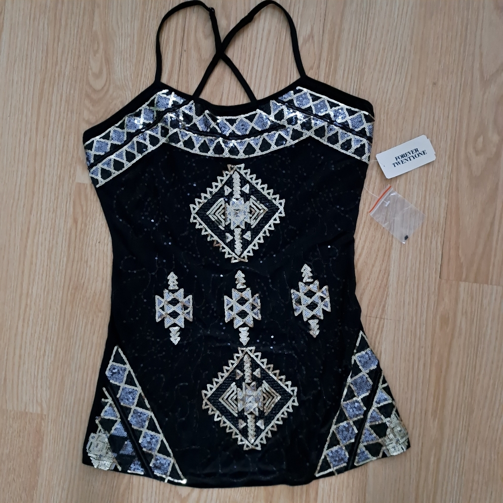 Black and gold beaded sequins camisole with adjustable straps.